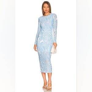 Ena Pelly Blue Ellee Longsleeve Midi Dress in Sky Marble